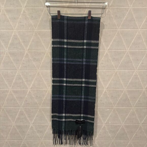 Italian Woollen Treasures Men’s Lambswool Plaid Green Scarf NWT - Picture 2 of 5